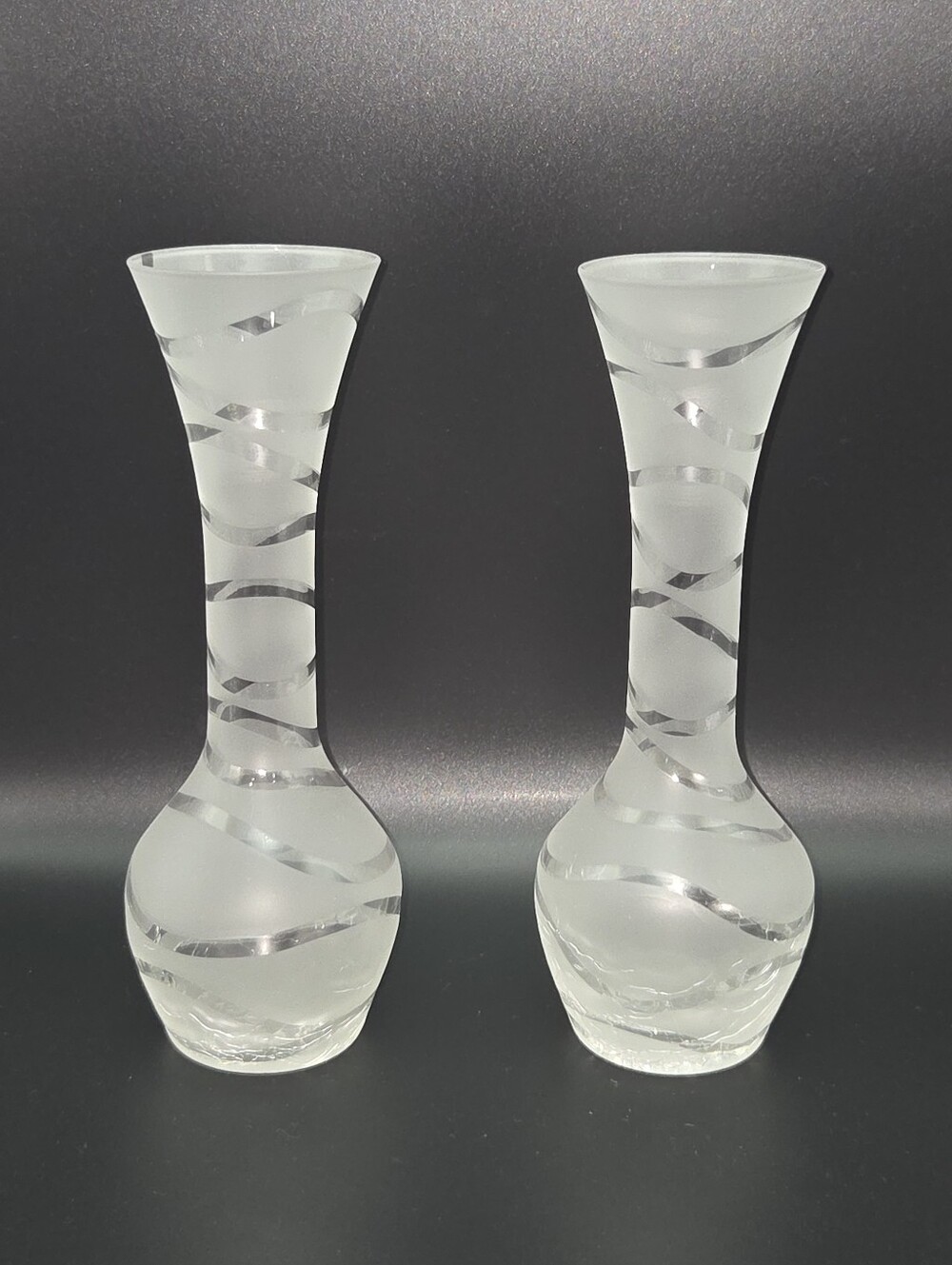 Set of‎ 2 Vintage Matte Crackle Glass Vases Decorative 7.7"H x 3"W